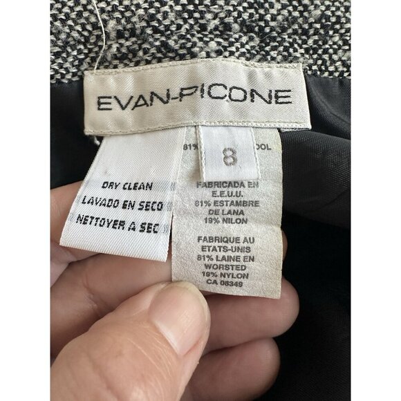 EVAN PICONE Pencil Skirt Tweed 8 Marled B&W 81% Worsted Wool Preppy Old MoneyVTG - Picture 6 of 10